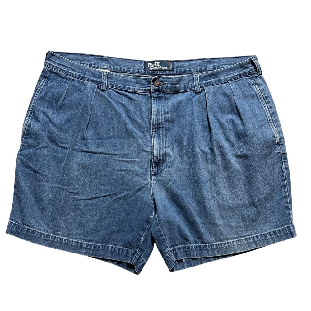 Polo Ralph Lauren Denim Shorts Mens 42 VTG Y2K Blue Pleated Cotton Casual